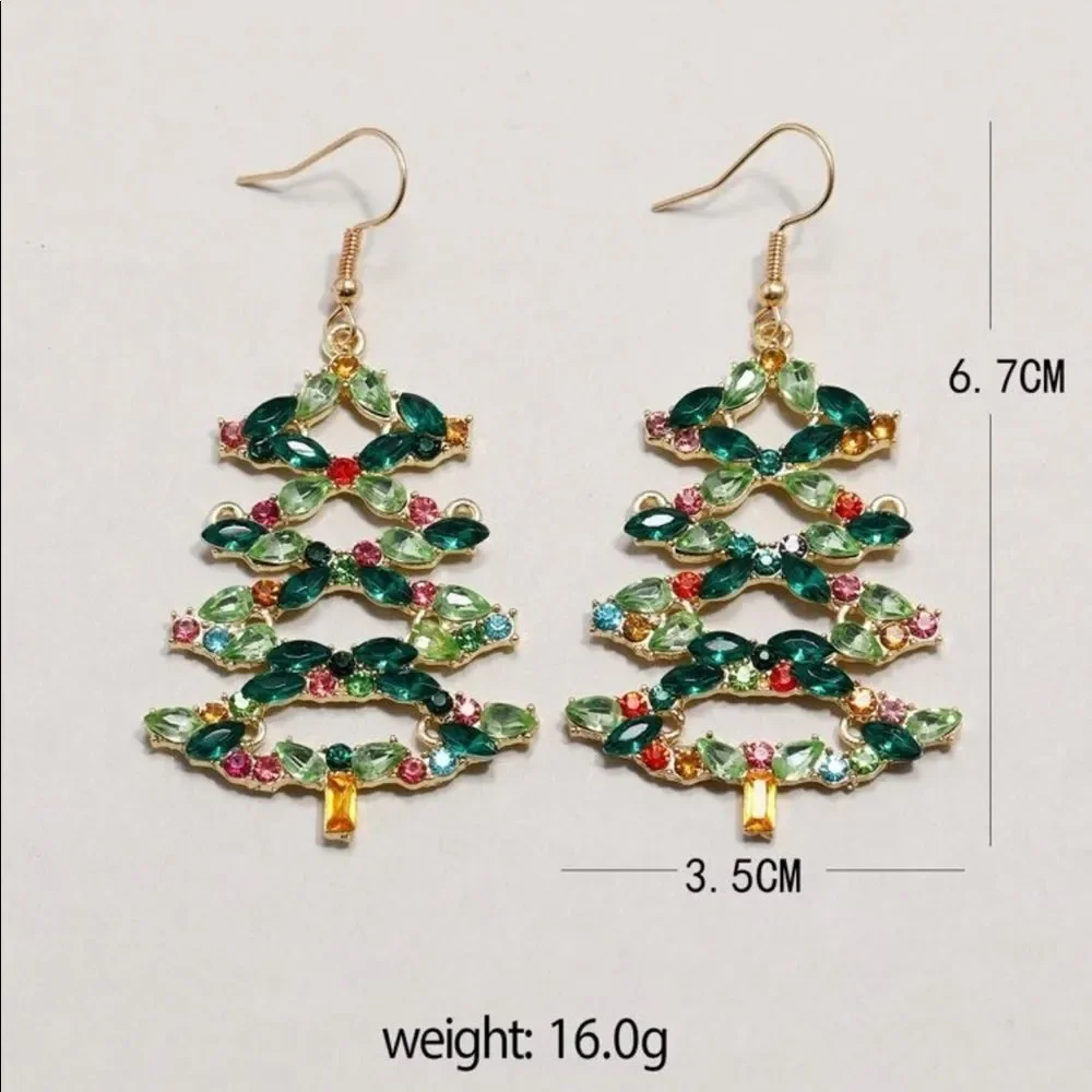 Holiday Crystal Rhinestone Christmas Tree Chandelier Drop Earrings